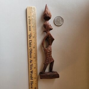 Vintage Carved Woman Figure with Basket ~ Wood ~ Handmade